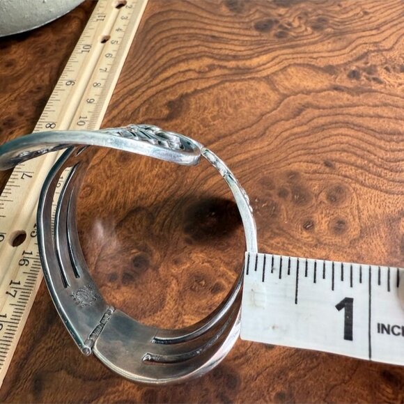 40's Sterling Silver Cuff Los Castillo Margot Taxco Hinged #5632 Art Nouveau Cla - Picture 11 of 12